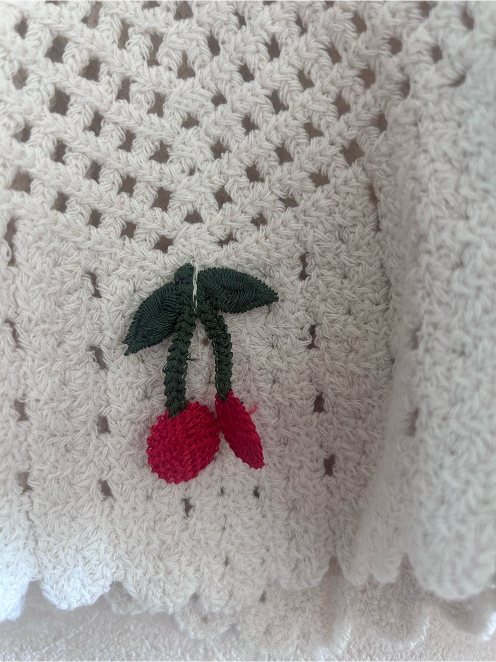 Rebellion Cream Crochet Camisole with Red Cherry Accents - Picture 3 of 4